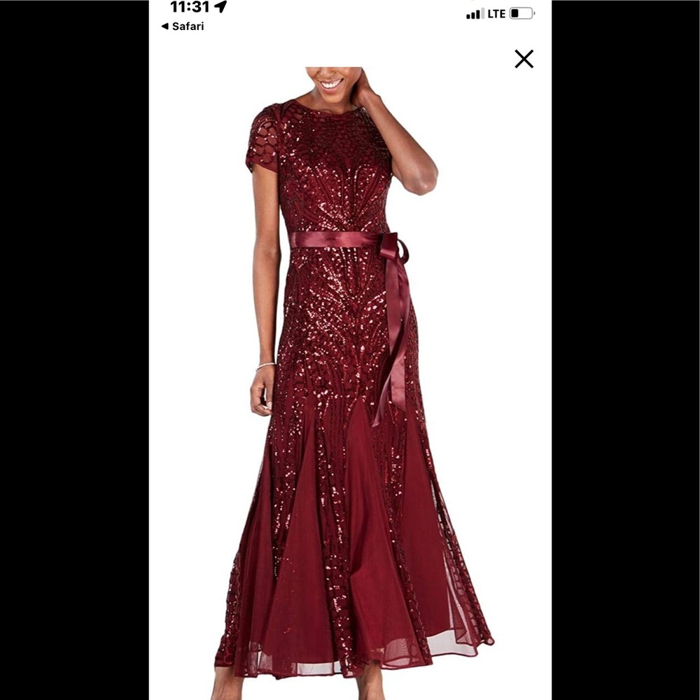 R&M Richards one piece short sleeve embellished sequins gown